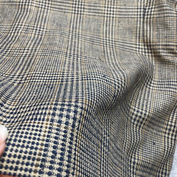 Allyn Saint George 100% Silk Blazer Jacket Mens 42R Tan Black Houndstooth Plaid - Picture 9 of 15